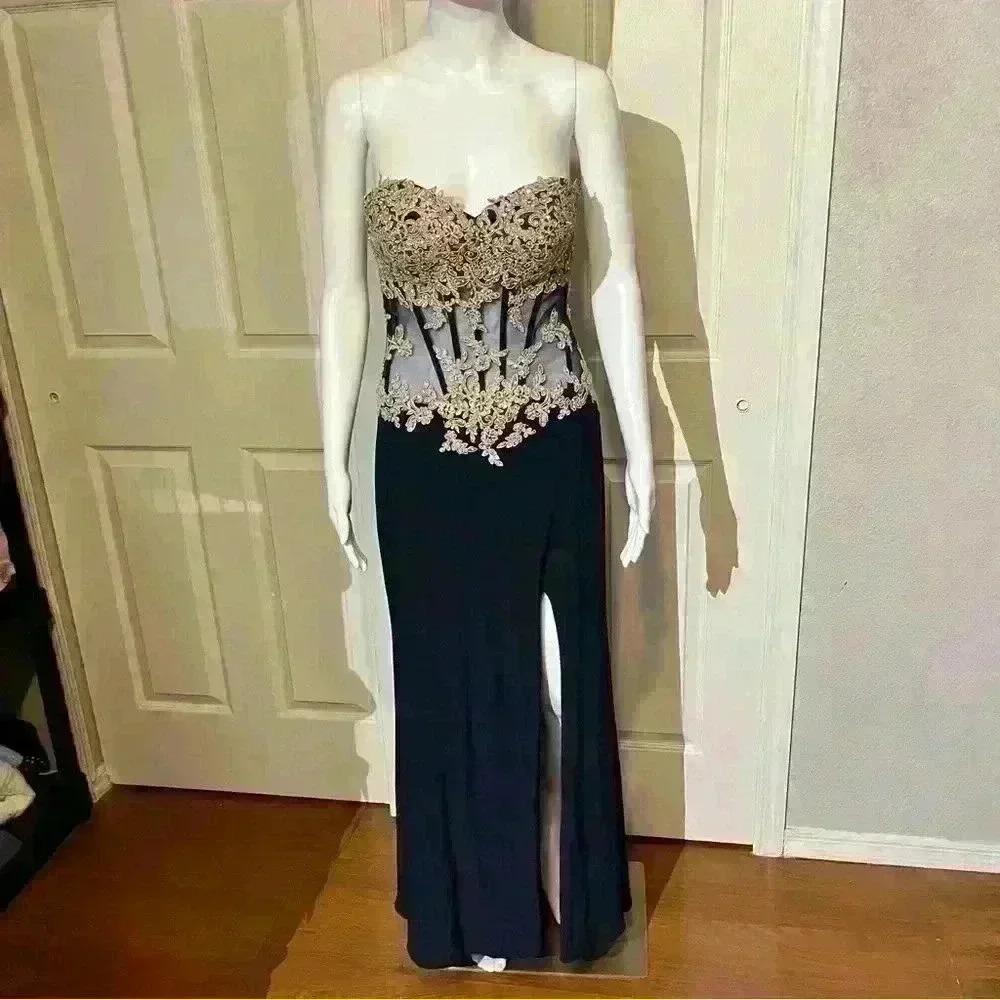 Glow By Colors Womens Corset Sequin Semi Sheer Strapless Jovani Evening Dress 6